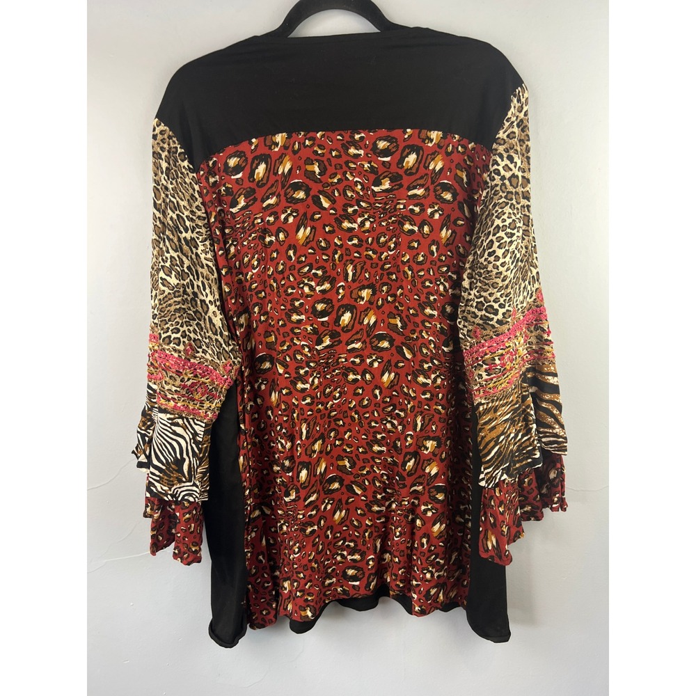 Calessa Bell Sleeve Embroidered Mixed Animal Print Boho Tunic Top SZ 2X Cruise - Picture 6 of 7